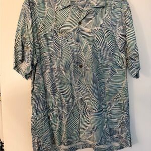 Tommy banana Tropical Leaf Print Button-Up Shirt - Teal & Navy
